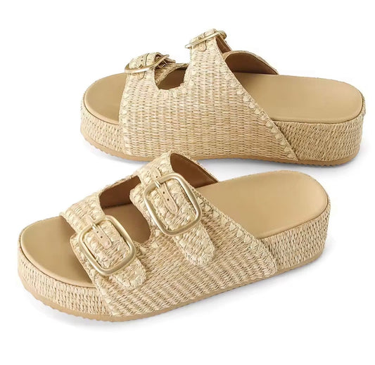 Solara Raffia Slides