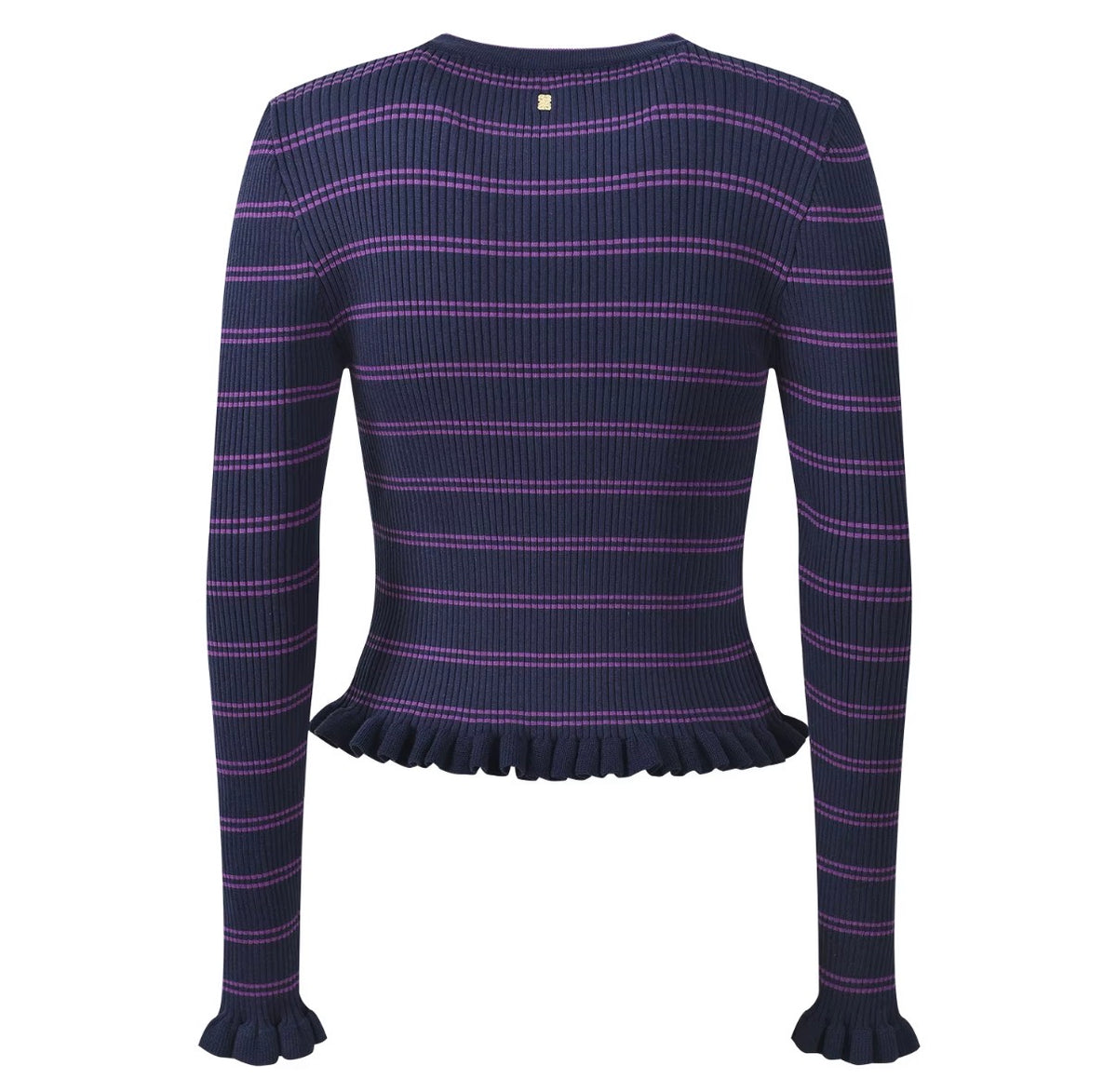 Striped Ruffle Button Knit Cardigan