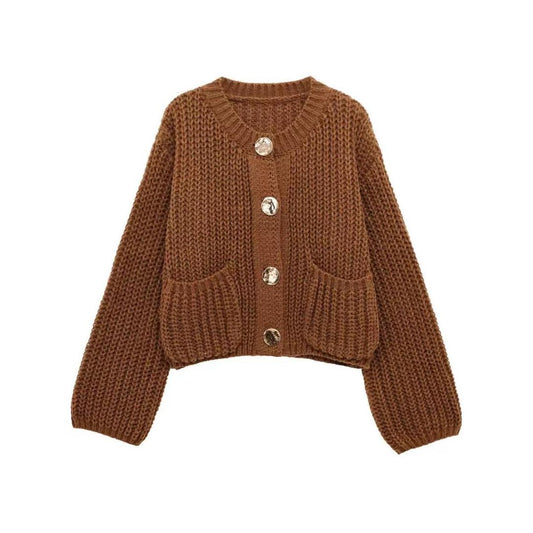 Chunky Knit Cardigan with Gold Buttons