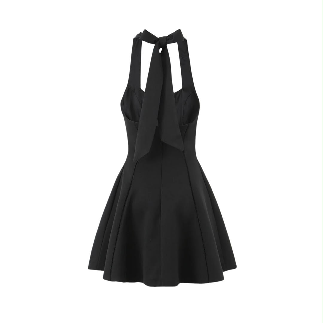 Halter Bow Flared Mini Dress