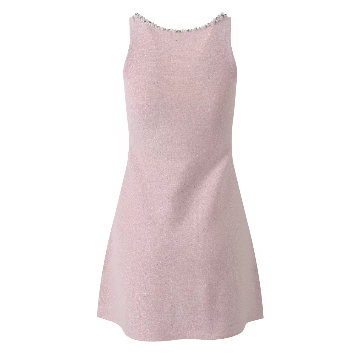 sleeveless knit mini dress with crystal bead details