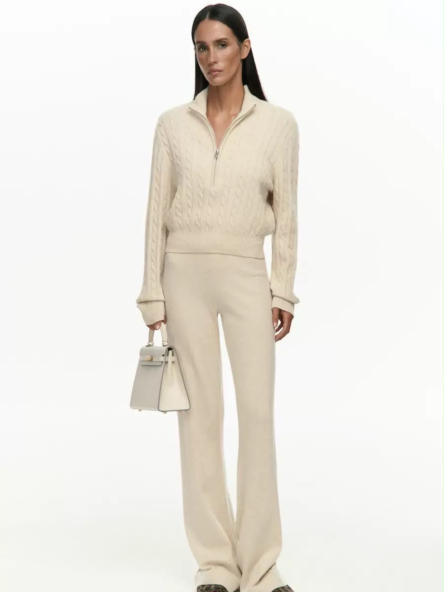 Cable Knit Top & Wide-Leg Pants Set