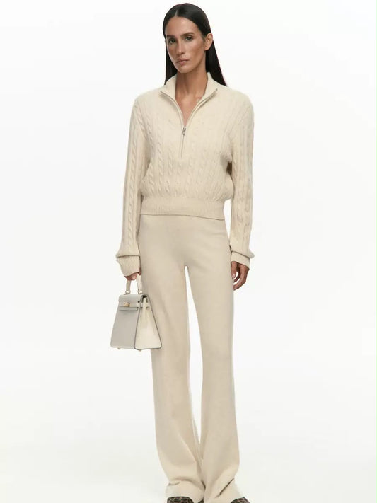 Cable Knit Top & Wide-Leg Pants Set