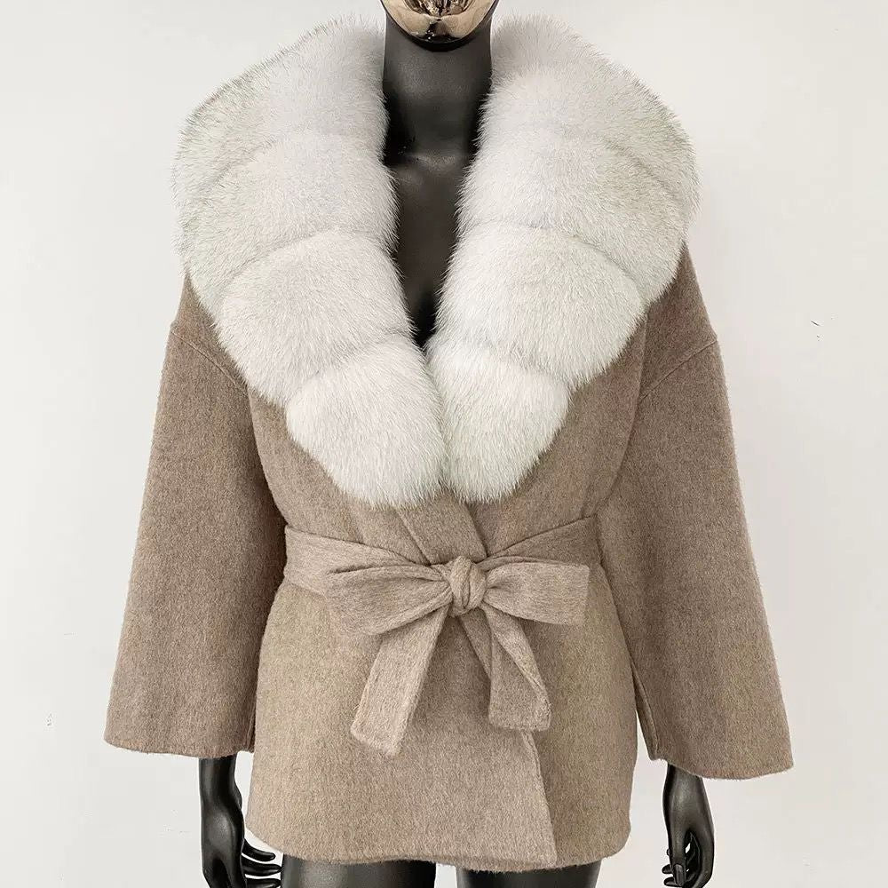 Fur-Collar Belted Wool Coat