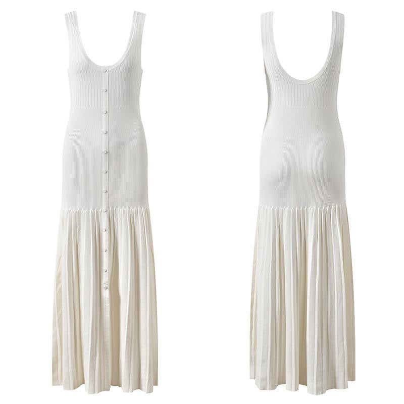 White Pearl Button Flow Dress