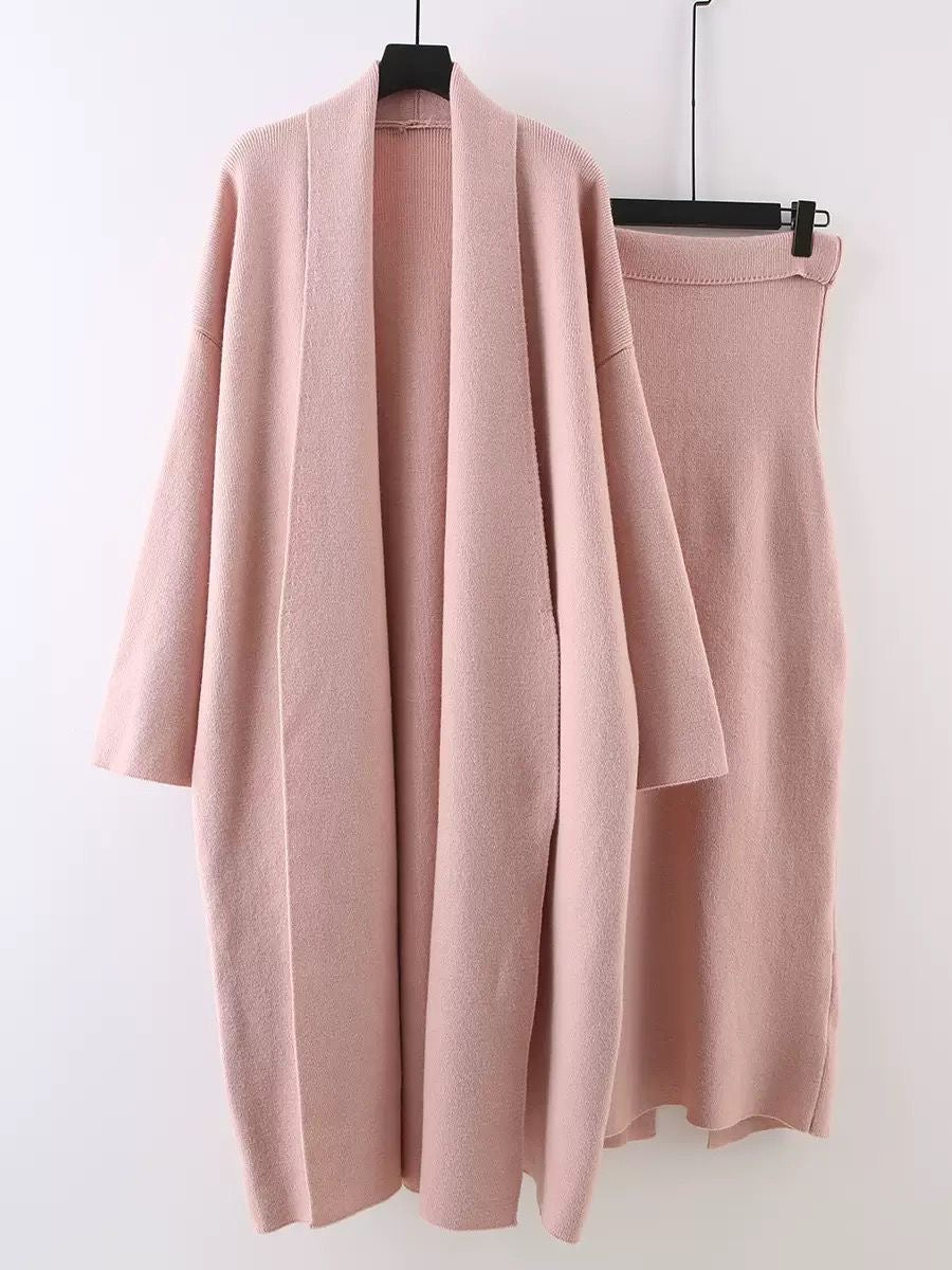 soft knit two-piece with relaxed cardigan fit