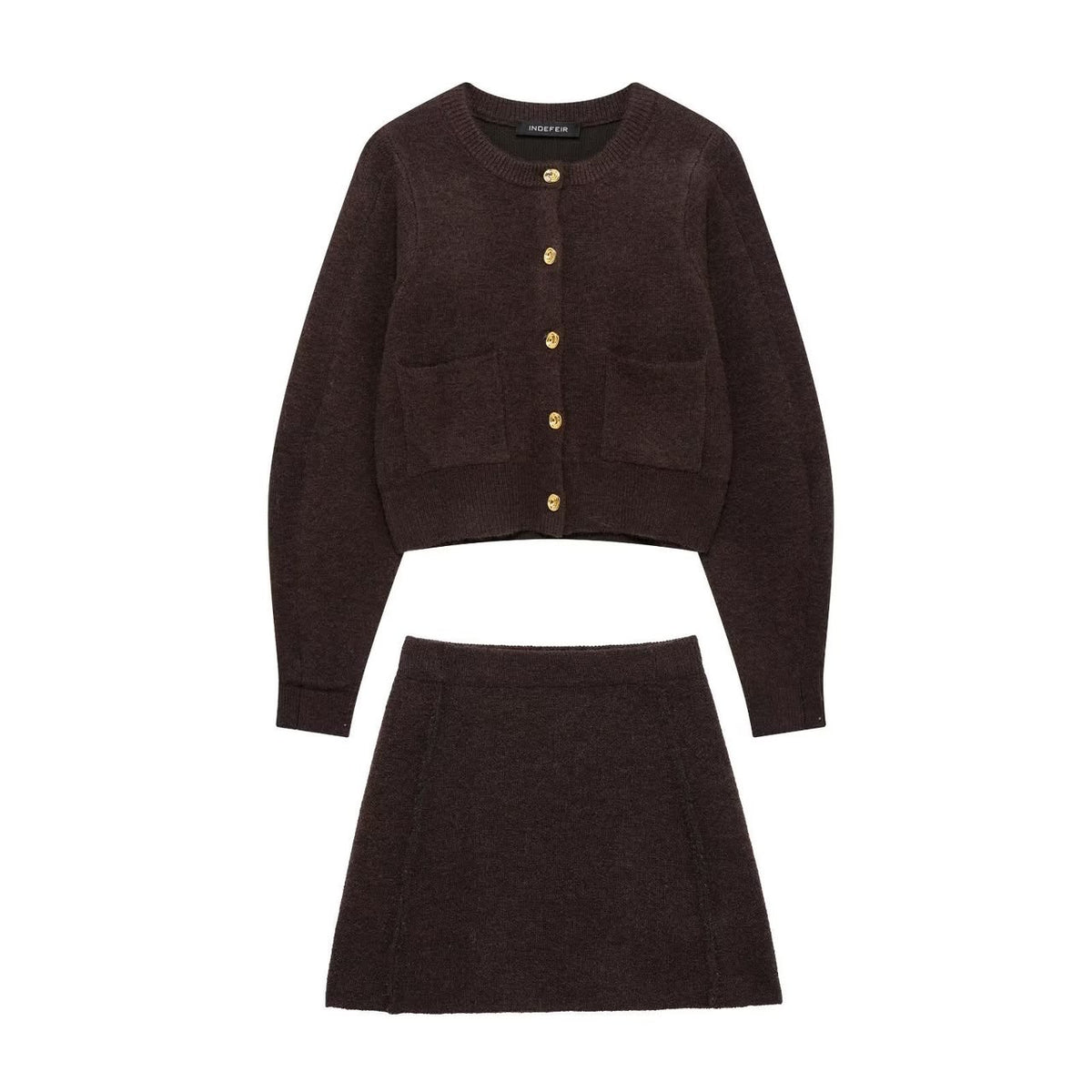Buttoned Knit Cardigan & Skirt Set