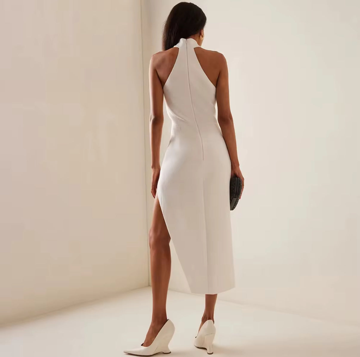 Asymmetric Dress with Side Slit and Floral Detail