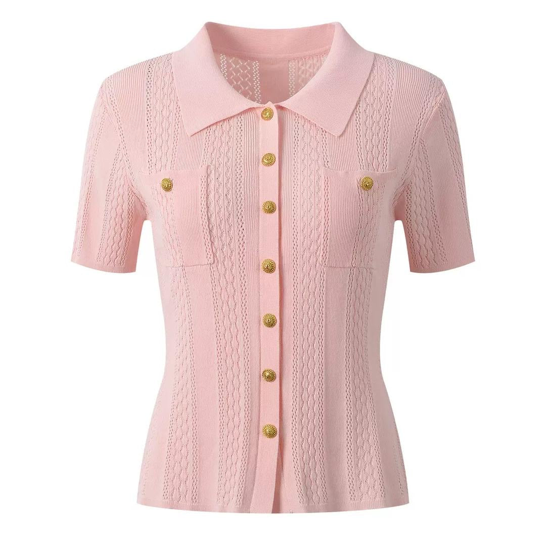 Chic Buttoned Knit Polo Top