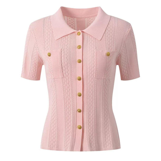 Chic Buttoned Knit Polo Top