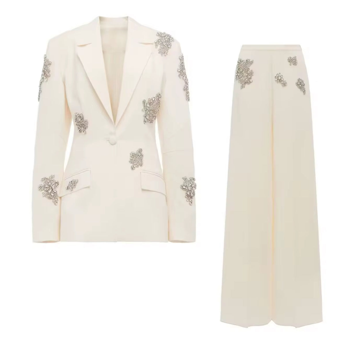 tailored blazer & pants with crystal appliqué details