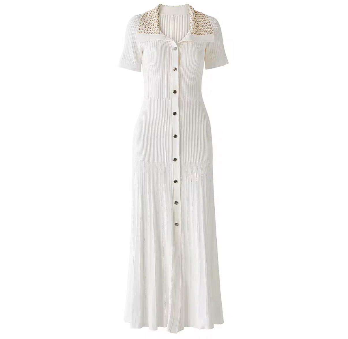 Crystal Collar Ribbed Maxi Dress