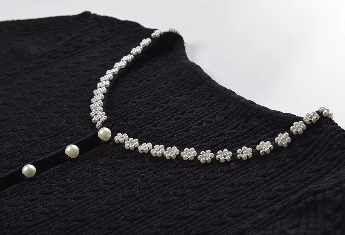 Chic pearl trim ensemble