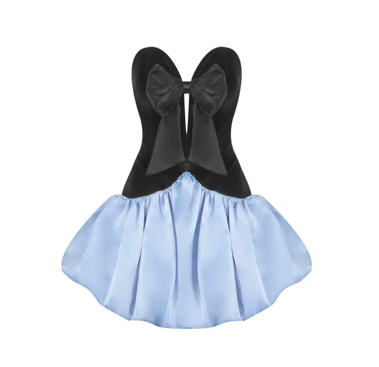 Strapless Bow Corset Mini Dress with Satin Bubble Skirt