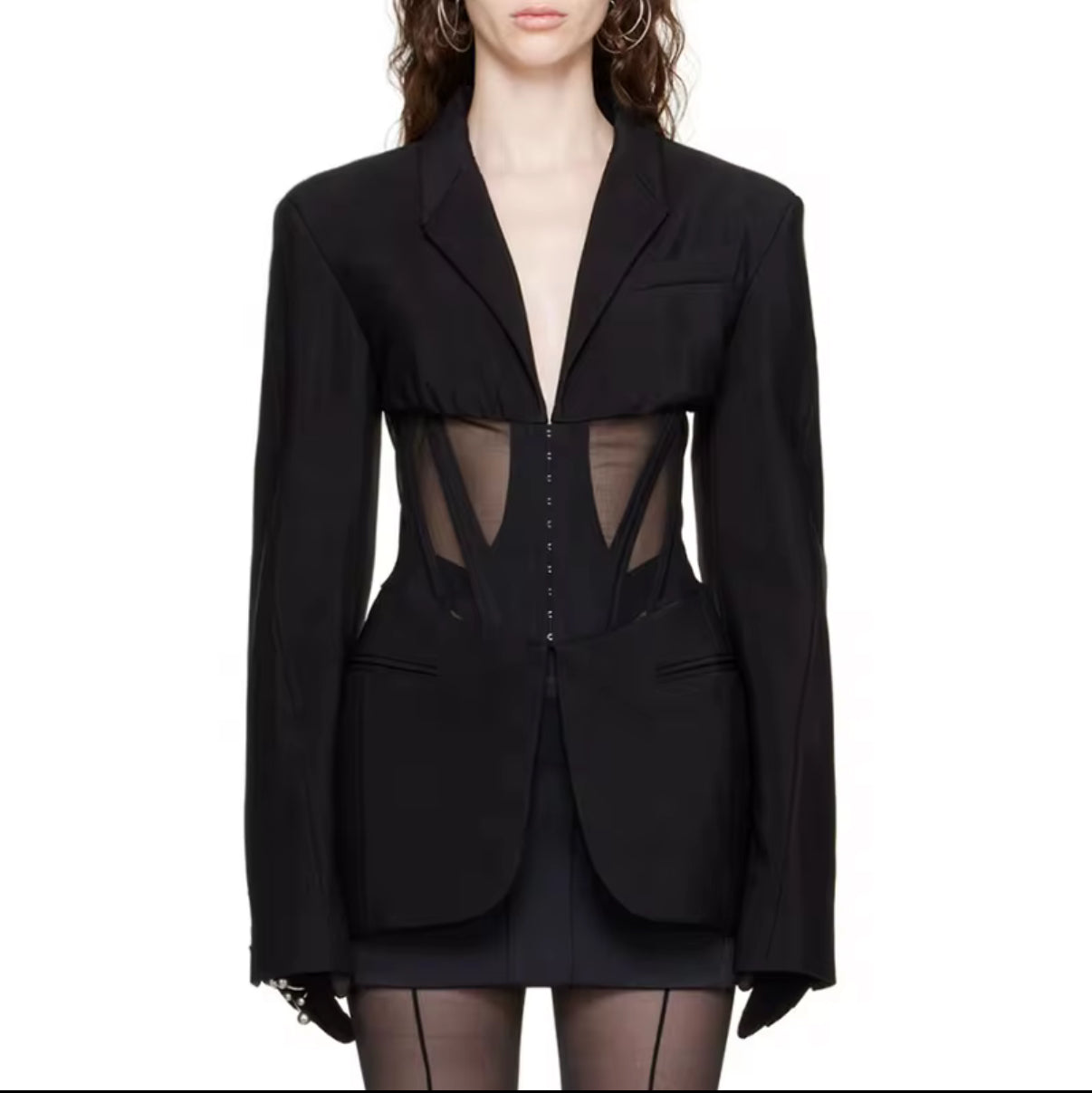 tailored fit blazer with sheer corset waist