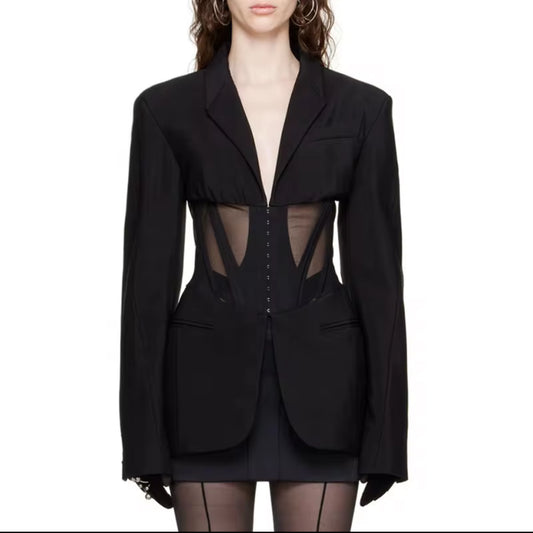 tailored fit blazer with sheer corset waist