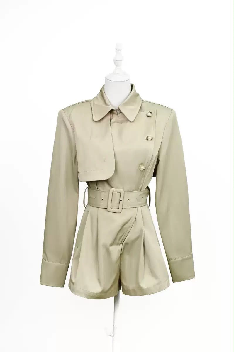 Sage Trench Romper Set