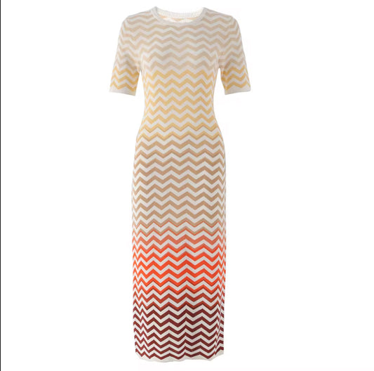 gradient zigzag knit with short sleeves