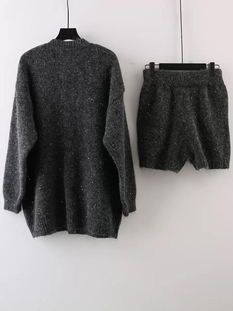 Oversized Knitted Cardigan & Shorts Lounge Set