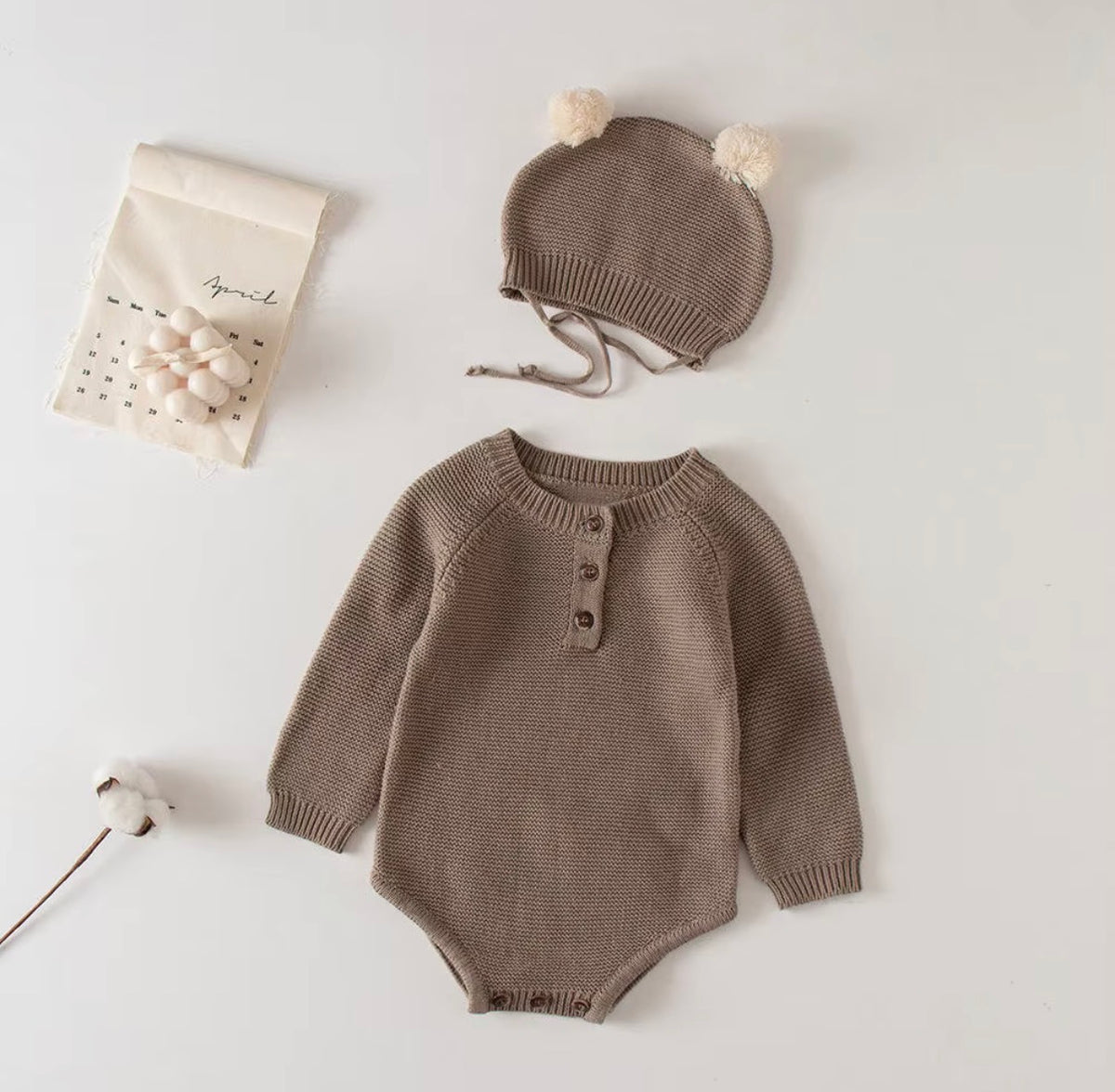 Little Bear Knit Romper Set