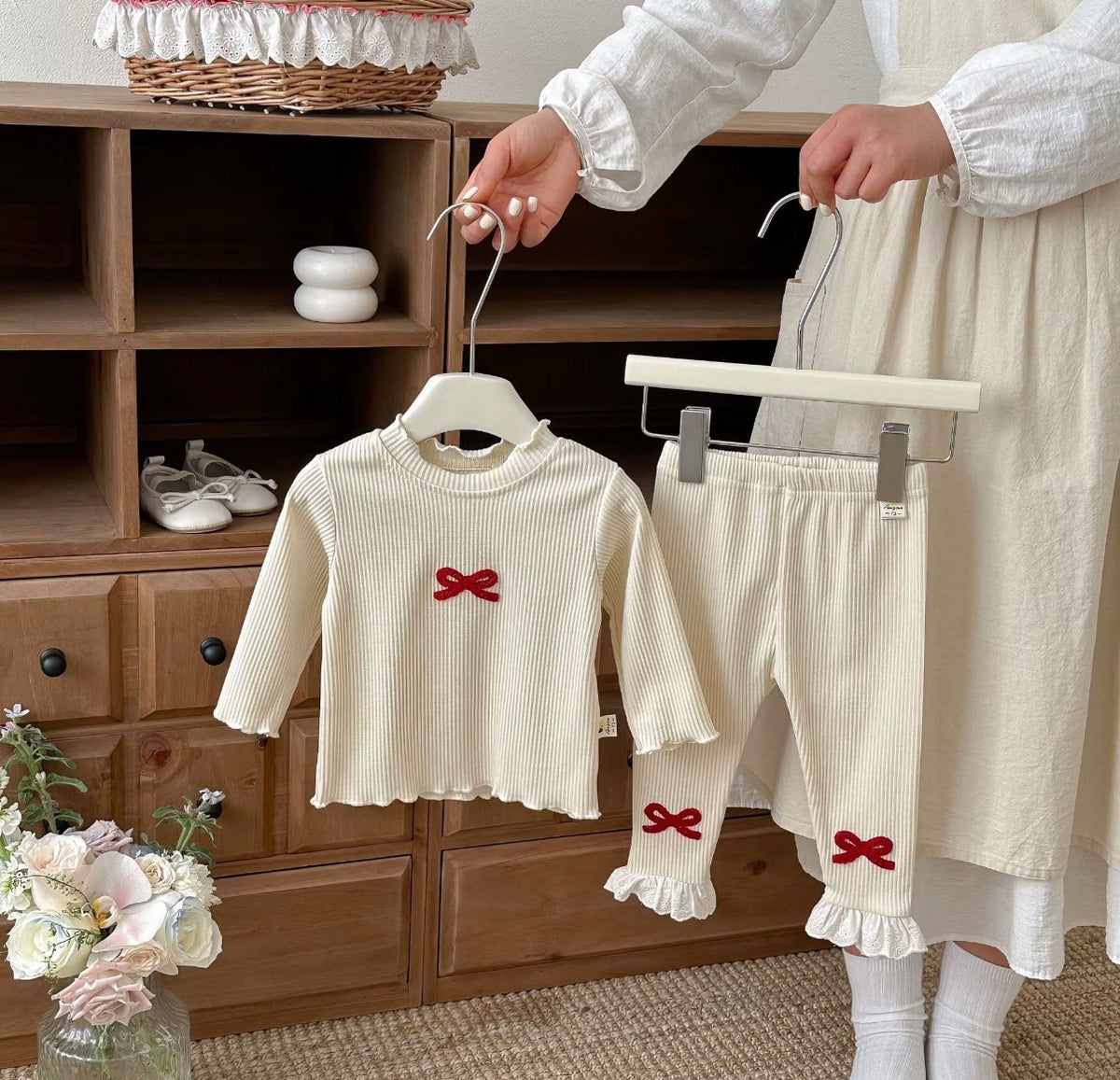 Cherry Bow Ribbed Set