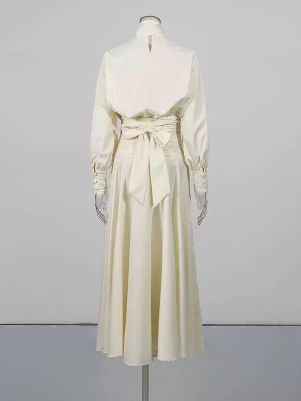Bow Neck Ruched Midi Dress