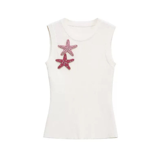 White Starfish Embellished Knit Top