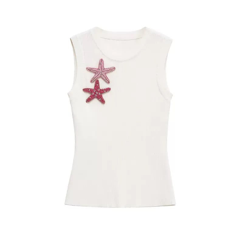 White Starfish Embellished Knit Top