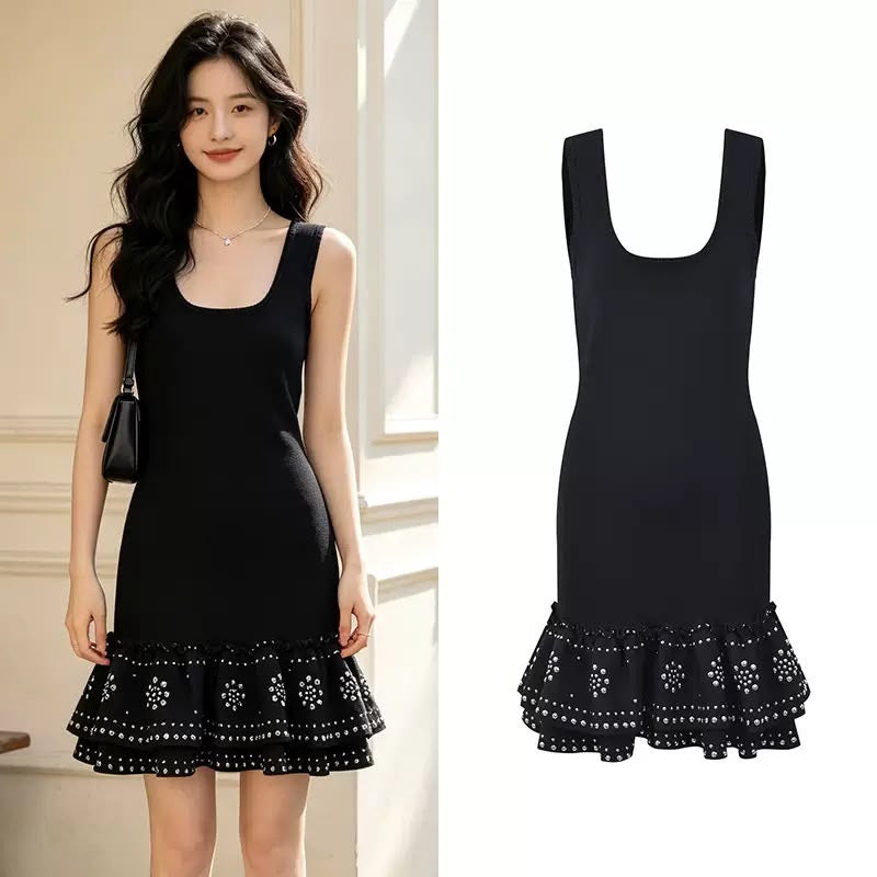 The Amara Studded Ruffle Mini Dress
