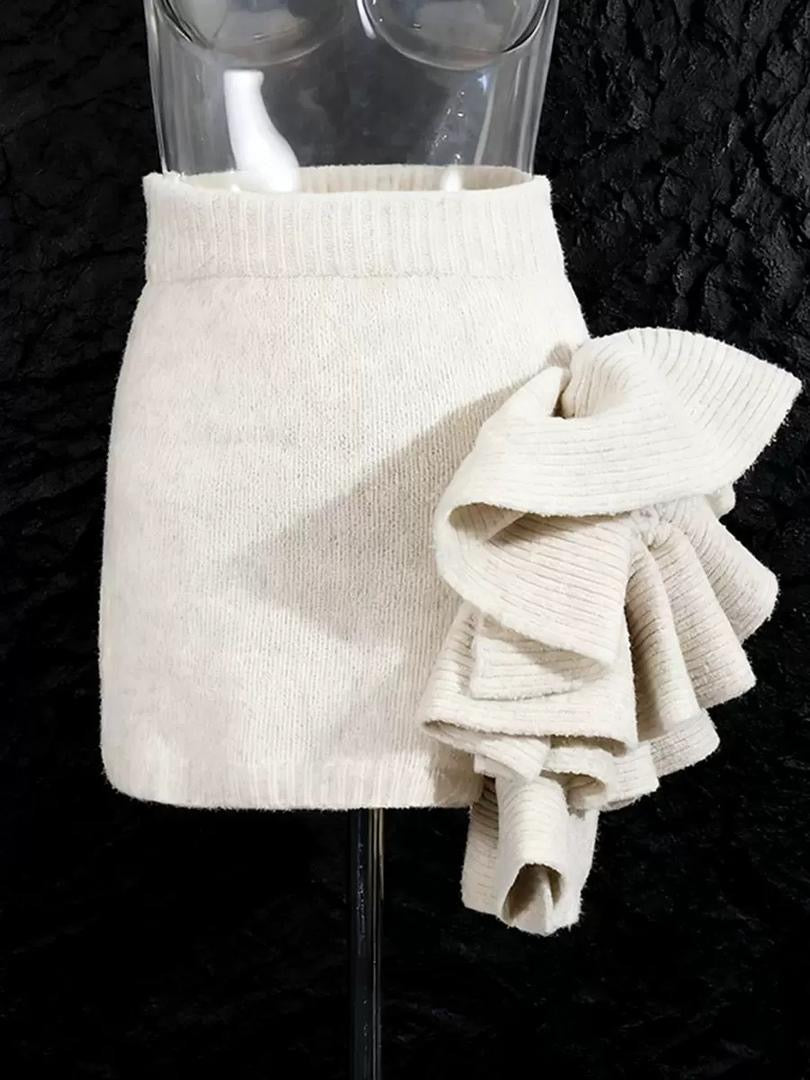 Cozy Bloom Knit Set – 3-Piece Turtleneck, Skirt & Coat