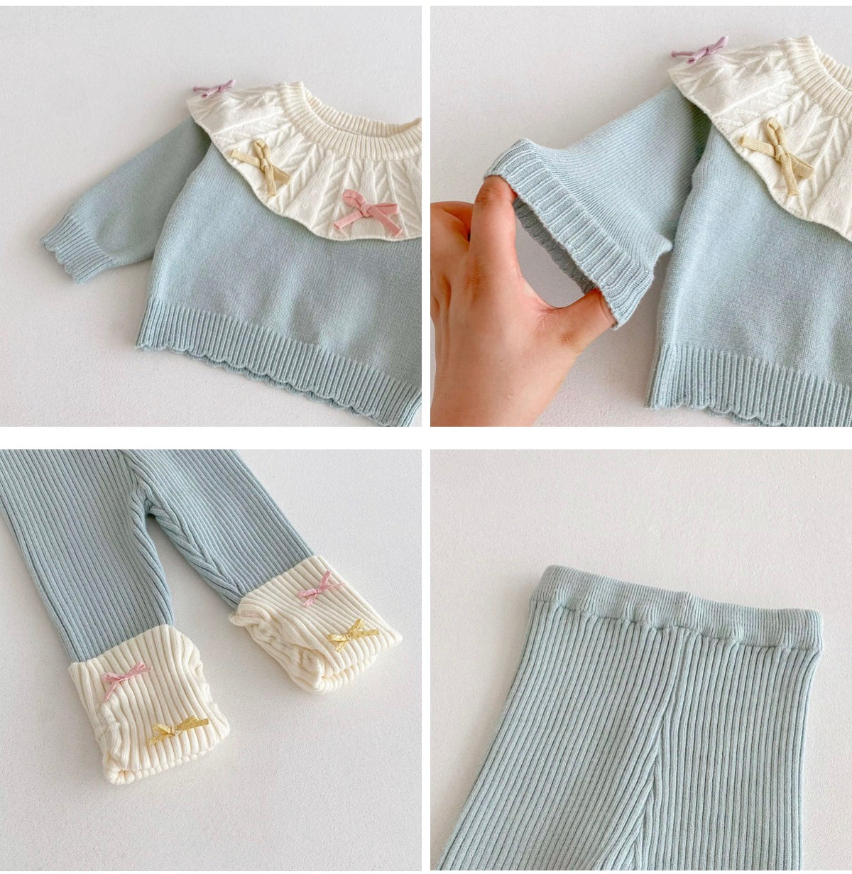 Pastel Bow Collar Knit Set