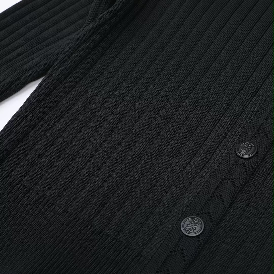 Black Ribbed Knit Cardigan & Midi Skirt Set