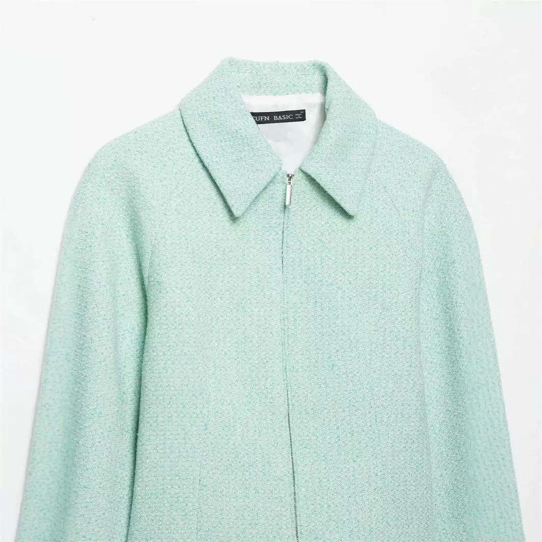 Mint Tweed Zip-Up Jacket