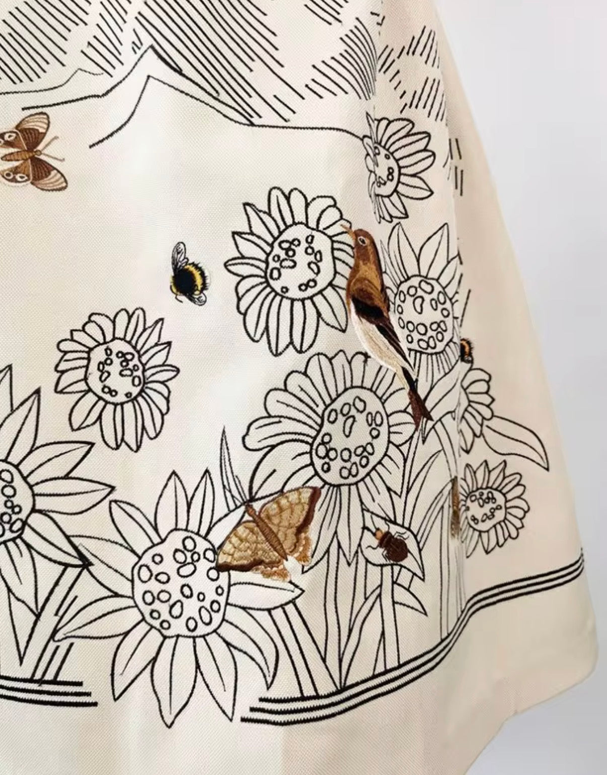 Sunflower Sketch Embroidered Bustier Midi Dress