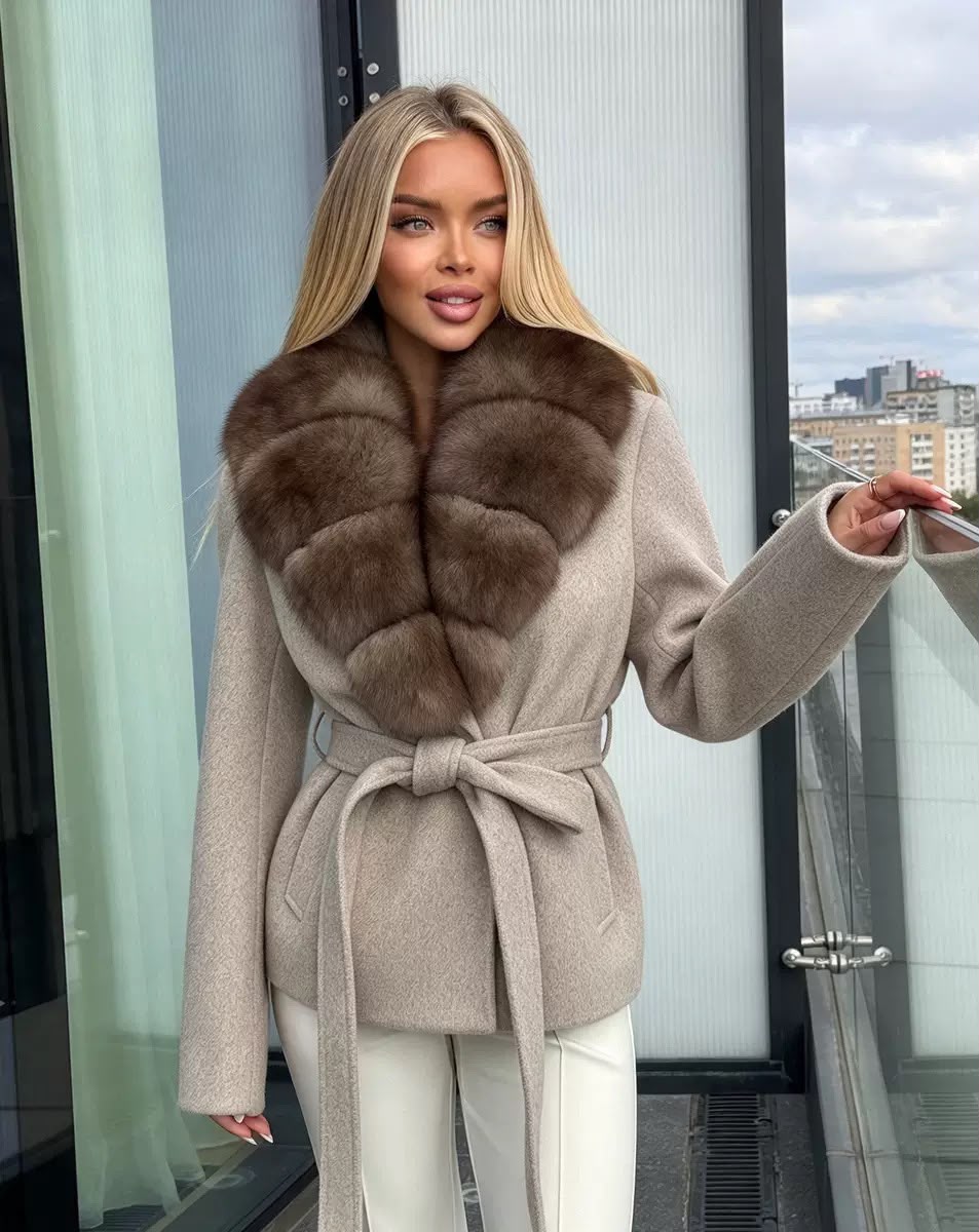 Milano Fur-Collar Belted Coat