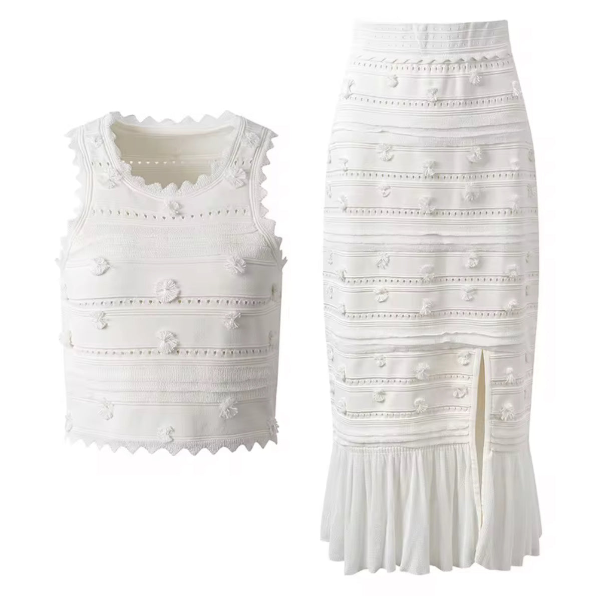 White Ivory Textured Midi Set