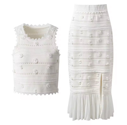 White Ivory Textured Midi Set