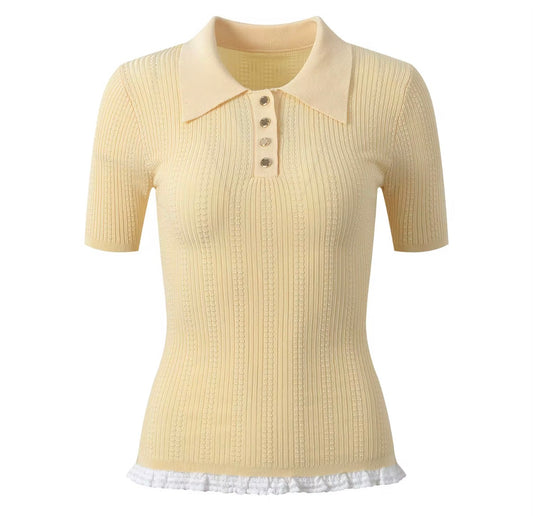 Luna Frill Knit Polo Top