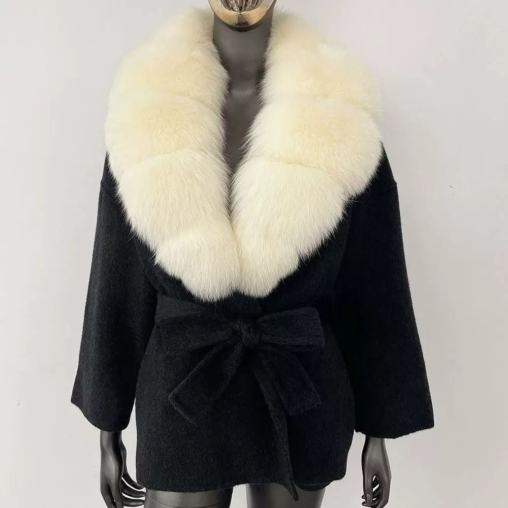 Fur-Collar Belted Wool Coat