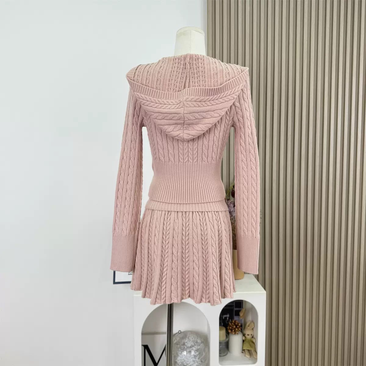 Blush Cable Knit Skirt Set