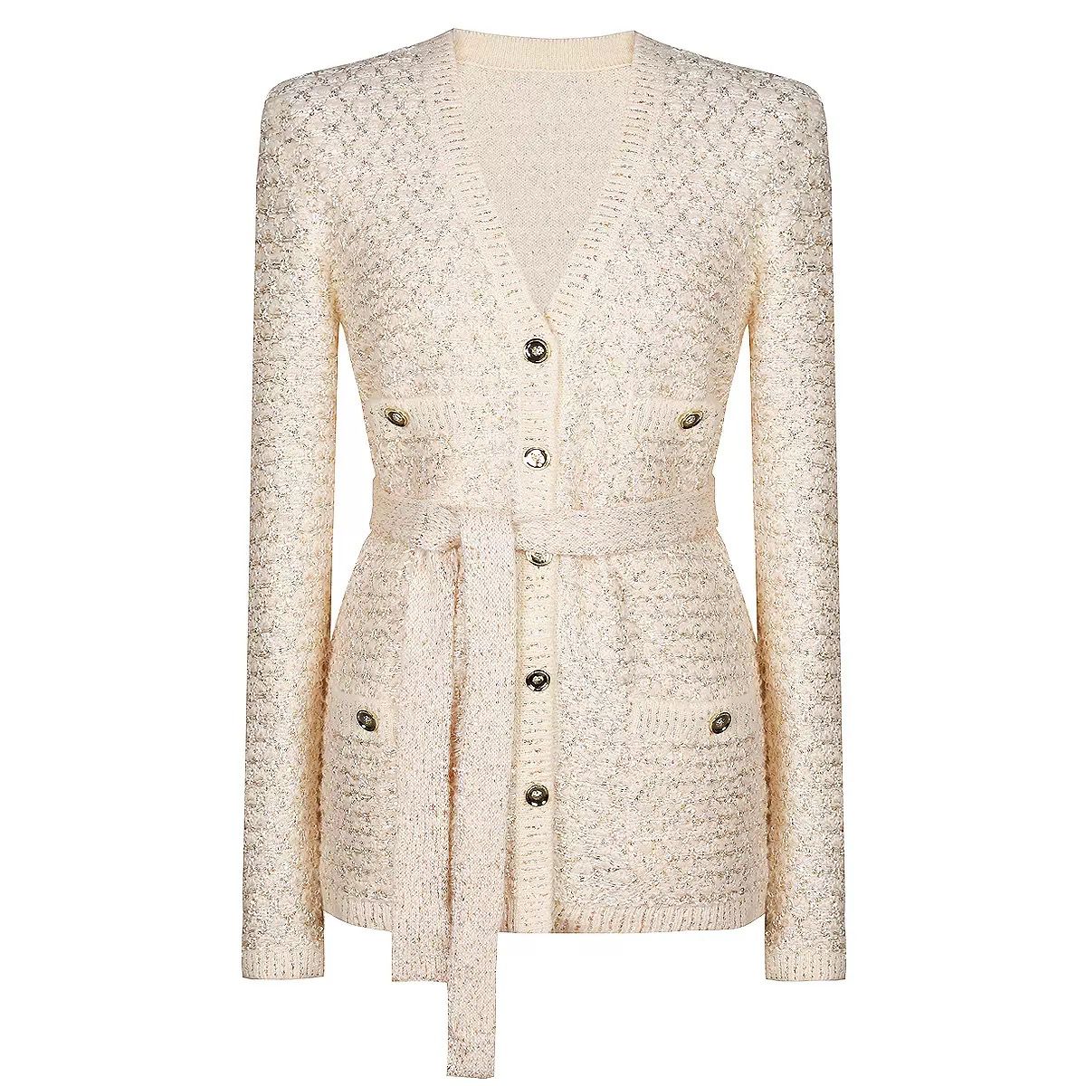 Sparkling Knit Longline Cardigan with Gold Button Detailing