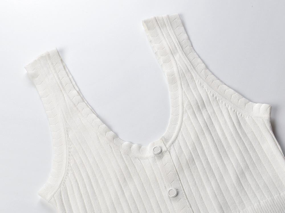 White Pearl Button Flow Dress