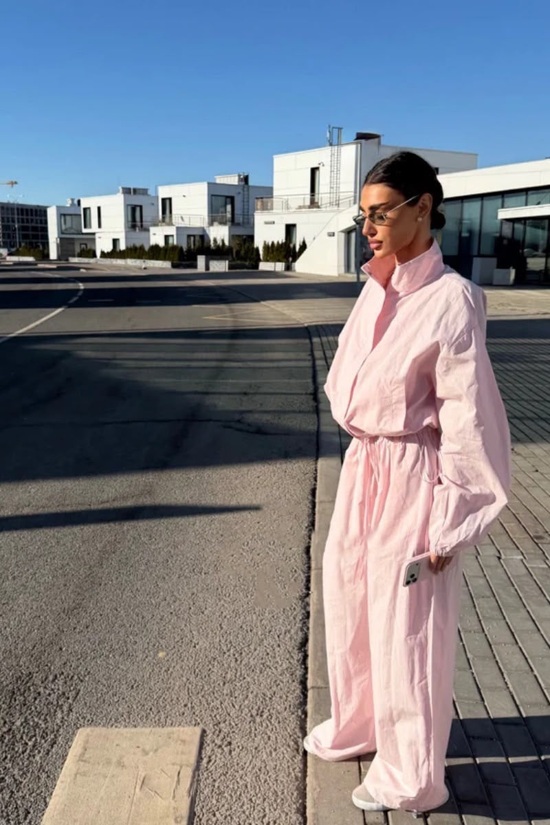 Cropped Windbreaker & Wide-Leg Pants Set