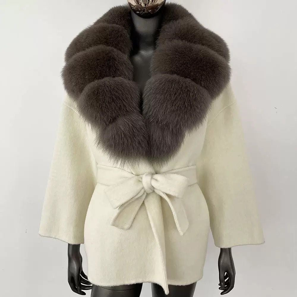 Fur-Collar Belted Wool Coat