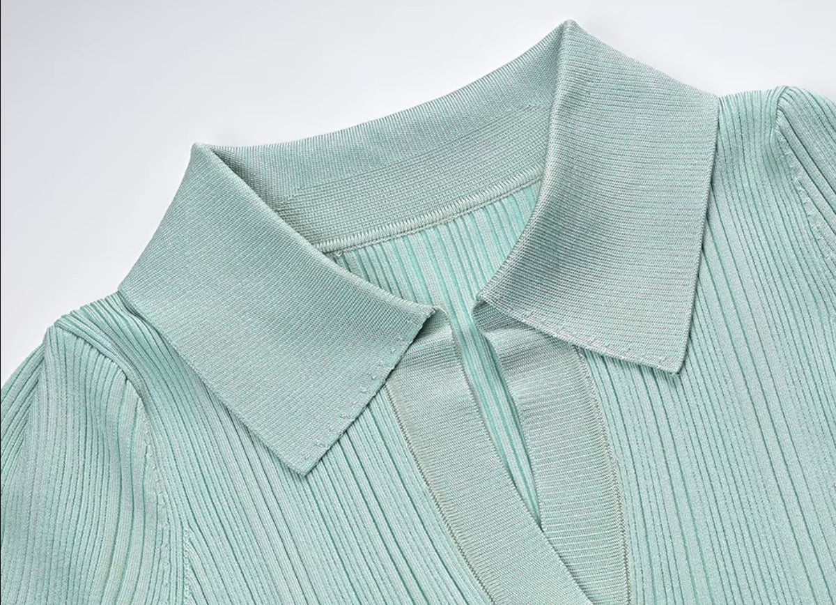 Mint Élan Ribbed Polo Mini Dress