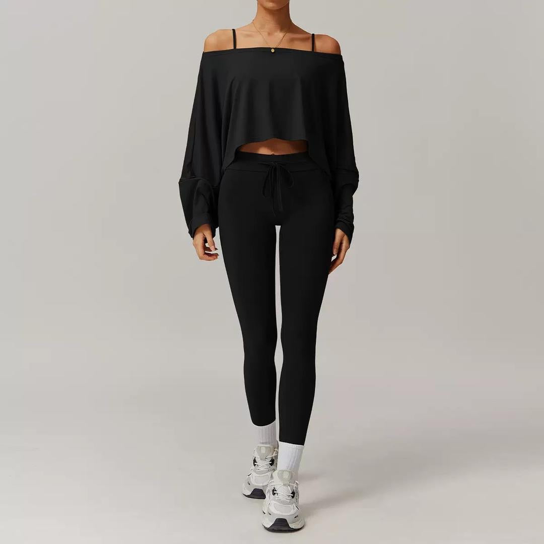 flowy long-sleeve crop with high-rise tie leggings