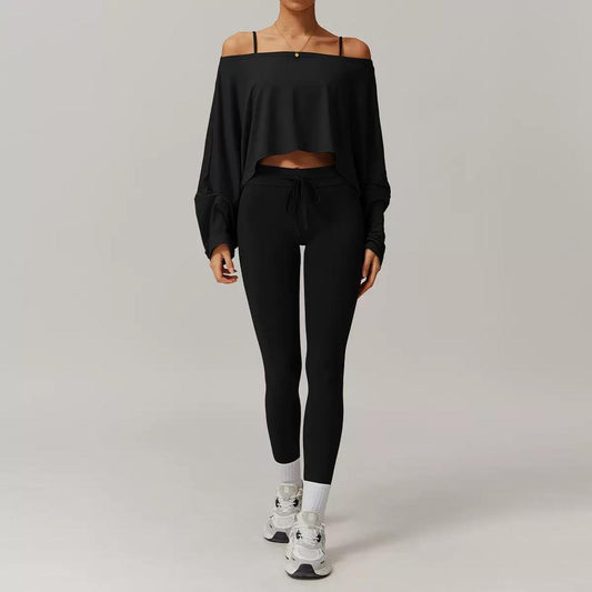 flowy long-sleeve crop with high-rise tie leggings
