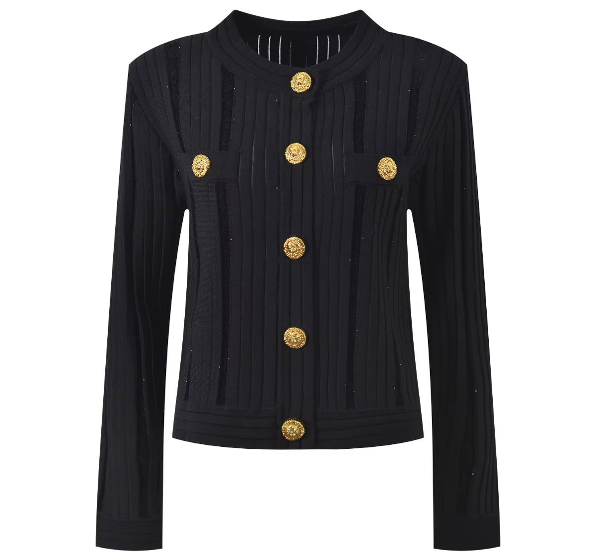 Gold Button Ribbed Knit Cardigan