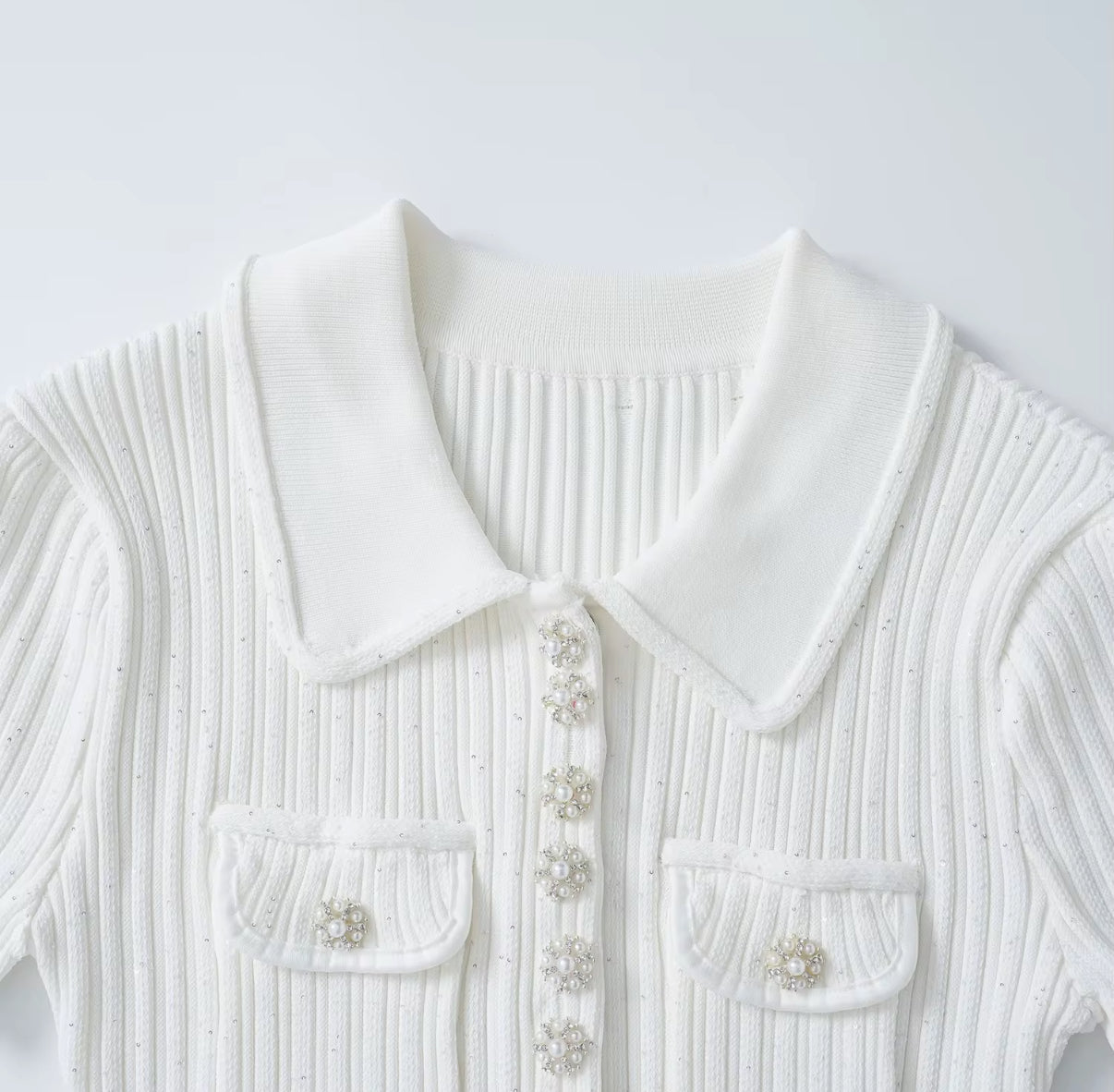 Knit Polo Mini Dress with Pearl Buttons