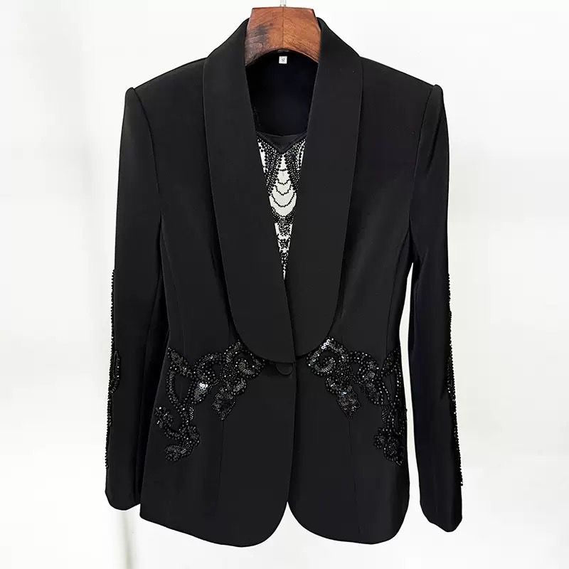 Black Embellished Blazer & Sheer Pants Set